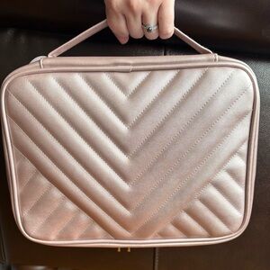Women’s Metallic Pink Quilted Cosmetic Bag